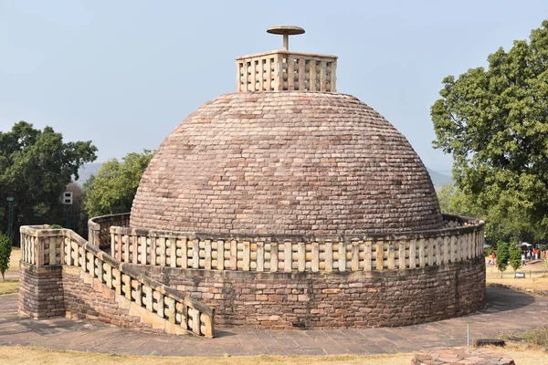 Vista General Stupa Coronada Por Único Paraguas Patrimonio Humanidad Sanchi — Foto de Stock