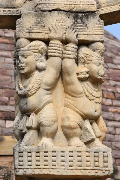 Estupa Los Enanos Sostienen Los Pilares Patrimonio Humanidad Sanchi Madhya — Foto de Stock