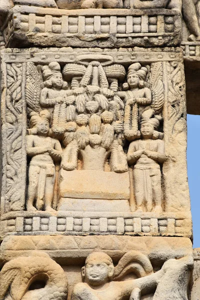 Stupa Front Face Right Pillar Architrave Worshipping Bodhi Tree Sculpture — Fotografia de Stock