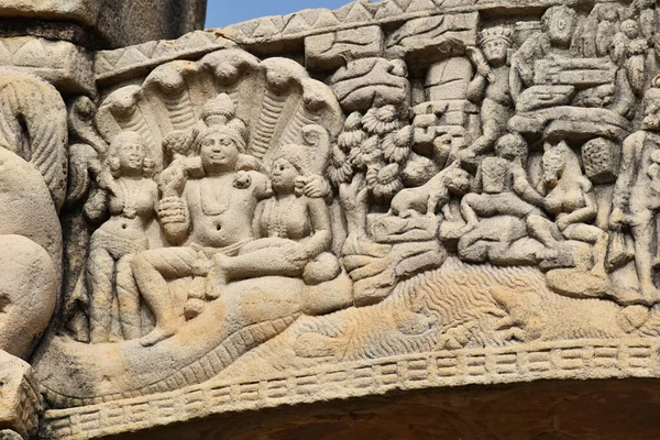 Stupa Bottom Architrave Close Van Nandanavana Met Indra Details World — Stockfoto
