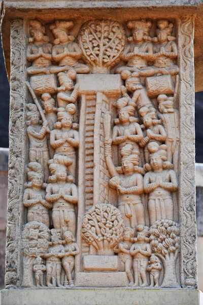 Stupa North Gateway Right Pillar Front Face Panel Miracle Sankisa — 스톡 사진