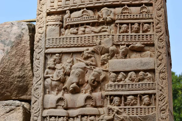Stupa East Gateway Right Pillar Face Panel Mayas Dream Visita — Fotografia de Stock