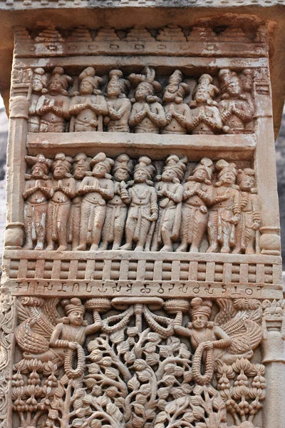 Stupa East Gateway Left Pillar Front Face Panel Chankama Περιπάτους — Φωτογραφία Αρχείου