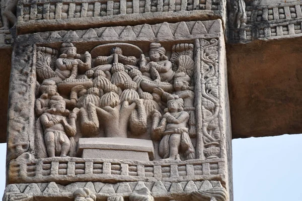 Stupa West Gateway Left Pillar Buddha Vipasyin Bodhi Tree World — Stock Photo, Image