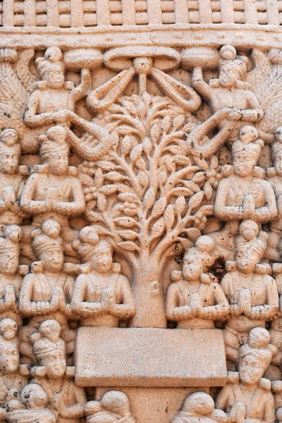 Stupa West Poort Rechter Pilaar Binnen Panel Aanbidders Rond Een — Stockfoto