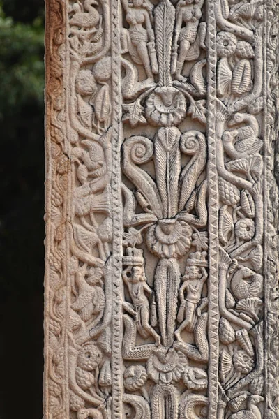 Stupa North Gateway Right Pillar Face Decorações Florais Património Mundial — Fotografia de Stock