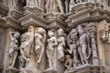 Duvar heykelleri, Doğu Grubu, Khajuraho, Madhya Pradesh, Hindistan, UNESCO Dünya Mirası Bölgesi