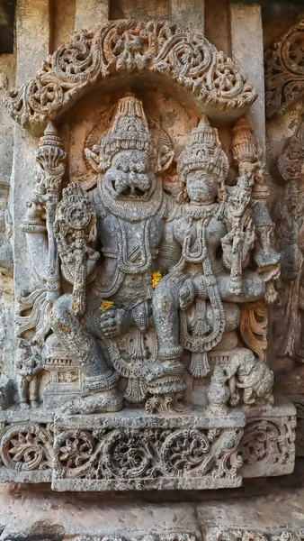 Skulptur Lord Sri Lakshimi Narasimha Swamy Väggen Sri Lakshimi Narasimha — Stockfoto