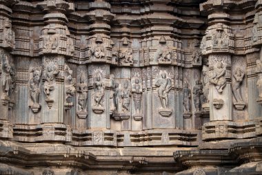 Shri Kopeshwar Tapınağı, Khidrapur, Kolhapur, Maharashtra, Hindistan 'daki Pilotlara İlahların ve Laik figürlerin oymaları