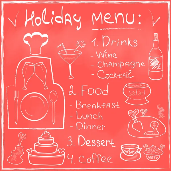 Holiday Food Menu set hand drawn on chalkboard Restaurant Design trendy style Organic Food concept in vector — Stock Vector