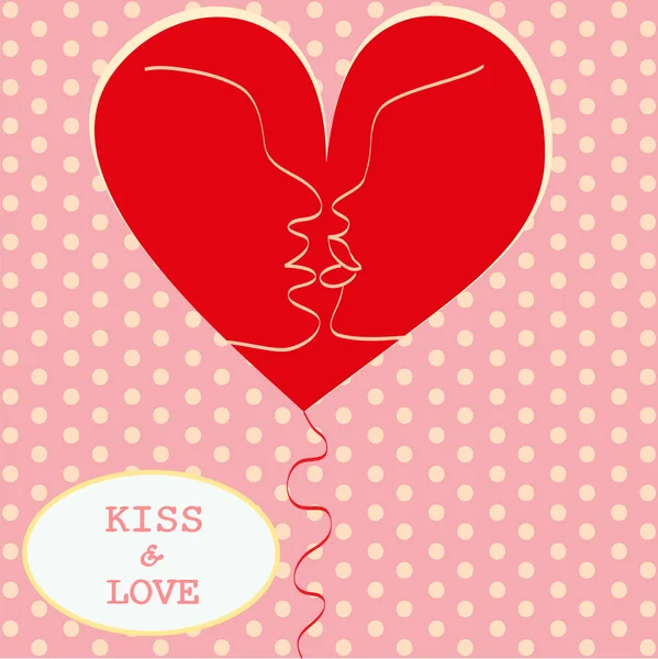 Besos Pareja enamorada Corazón San Valentín Tarjeta de felicitación colores retro de moda relación romántica concepto de estilo abstracto en vector — Archivo Imágenes Vectoriales