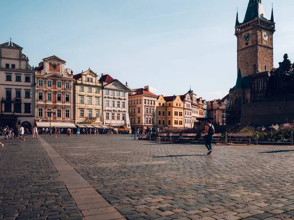 the colorful houses on the town square in Prague