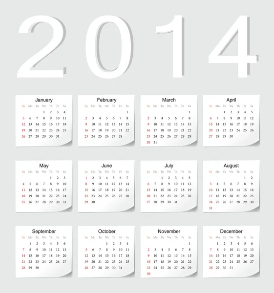 ヨーロッパ 2014年カレンダー — ストックベクタ
