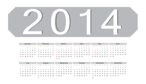 Einfacher Vektorkalender 2014 — Stockvektor