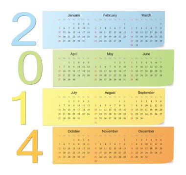 renk vektör takvim 2014