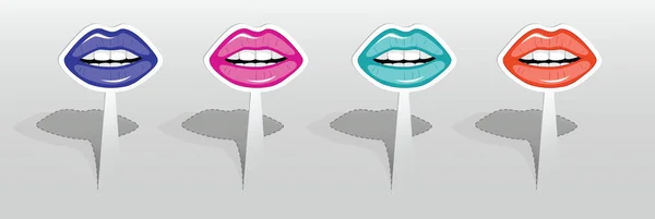 Pegatinas con labios de color — Vector de stock