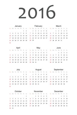Avrupa 2016 yılı vektörel takvim