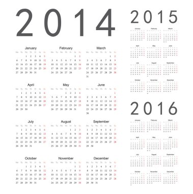 Avrupa 2014, 2015, 2016 yılı vektör takvimler