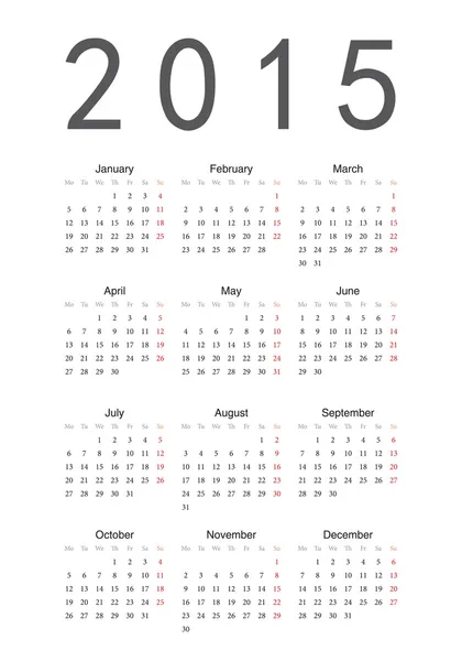 Calendario semplice 2015 — Vettoriale Stock