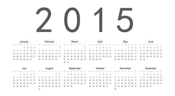 Calendario vettoriale anno 2015 europeo — Vettoriale Stock