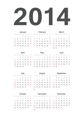 Avrupa 2014 yılı vektörel takvim
