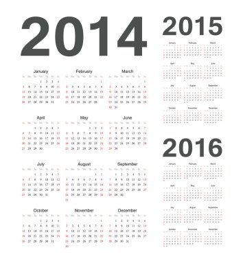 Avrupa 2014, 2015, 2016 yılı vektör takvimler