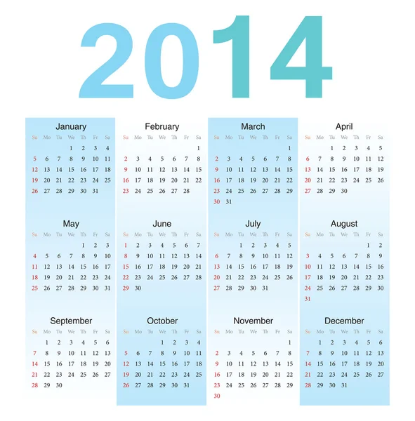 Europäischer Jahresvektorkalender 2014 — Stockvektor