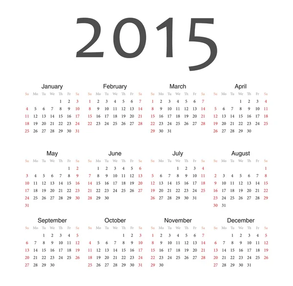 Simple europeo 2015 año vector calendario — Vector de stock