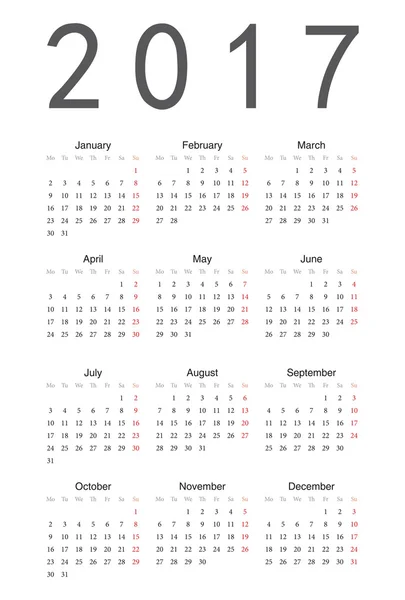 Calendario simple 2017 — Vector de stock