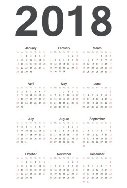 Avrupa 2018 yıl vektörel takvim