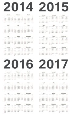 Avrupa 2014 2015, 2016, 2017 yılı vektör takvimler