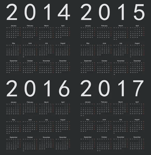 Набір чорних квадратних європейських 2014 року, 2015, 2016, 2017 рік Calenda — стоковий вектор