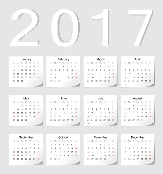 Calendario europeo 2017 — Archivo Imágenes Vectoriales