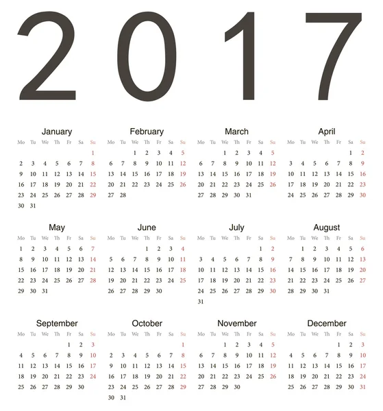 Jednoduché Evropské náměstí kalendář 2017 — Stockový vektor