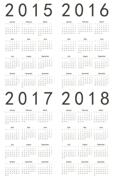 Sada evropských 2015, 2016, 2017, 2018 kalendáře — Stockový vektor