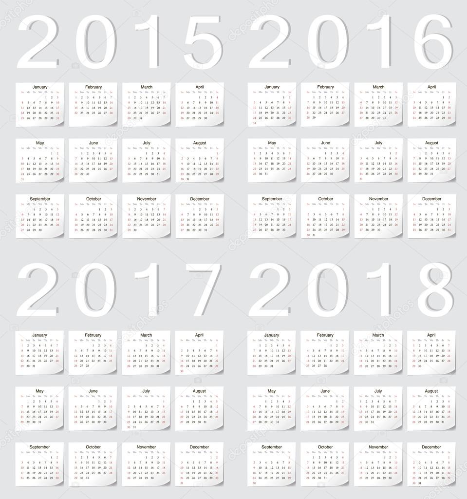 Набор Европейских Календарей На 2015, 2016, 2017, 2018 Годы.