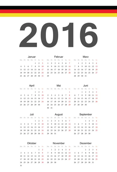 Alemán 2016 año vector calendario — Vector de stock