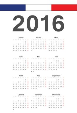 Fransız 2016 yılı vektörel takvim