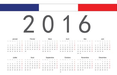 Fransız 2016 yılı vektörel takvim