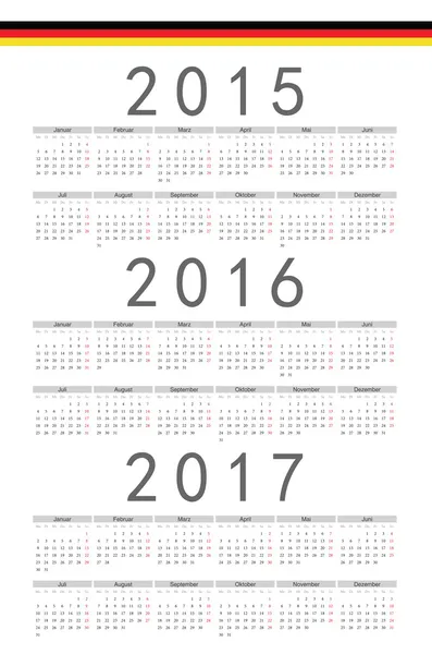 German 2015, 2016, 2017 year vector calendar — Stock Vector