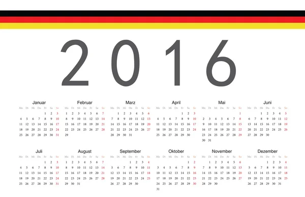 Calendario vettoriale tedesco 2016 anno — Vettoriale Stock