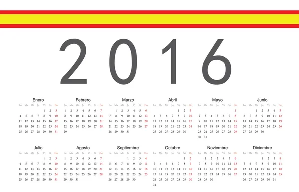 Spanischer Jahresvektorkalender 2016 — Stockvektor