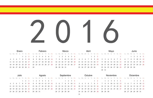 Espanhol 2016 ano vetor calendário — Vetor de Stock