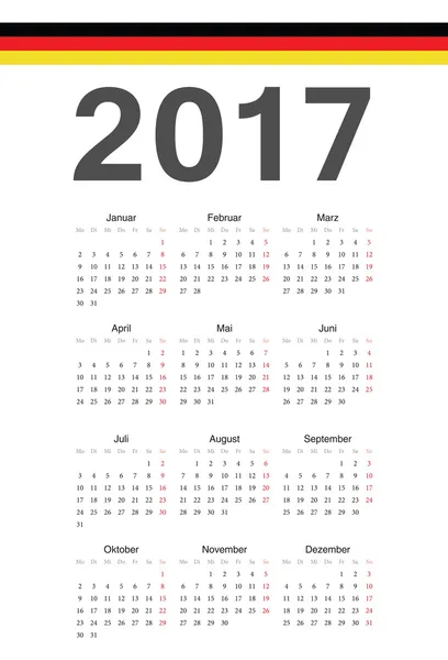 德国 2017 年矢量日历 — 图库矢量图片