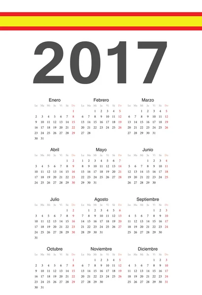 Ano 2017 ano calendário vetorial espanhol —  Vetores de Stock