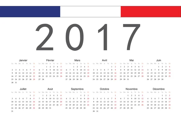 French 2017 year vector calendar — Stock Vector