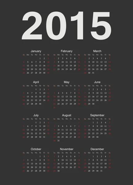 Europese zwarte 2015 vector jaarkalender — Stockvector