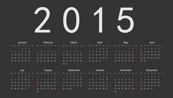 Europeo negro 2015 año vector calendario — Archivo Imágenes Vectoriales