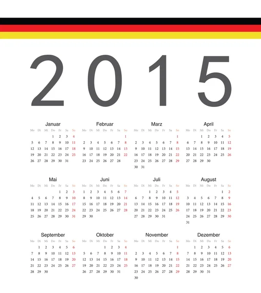 Simple alemán 2015 año vector calendario — Vector de stock