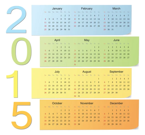 Calendario europeo de vectores de color 2015 — Vector de stock